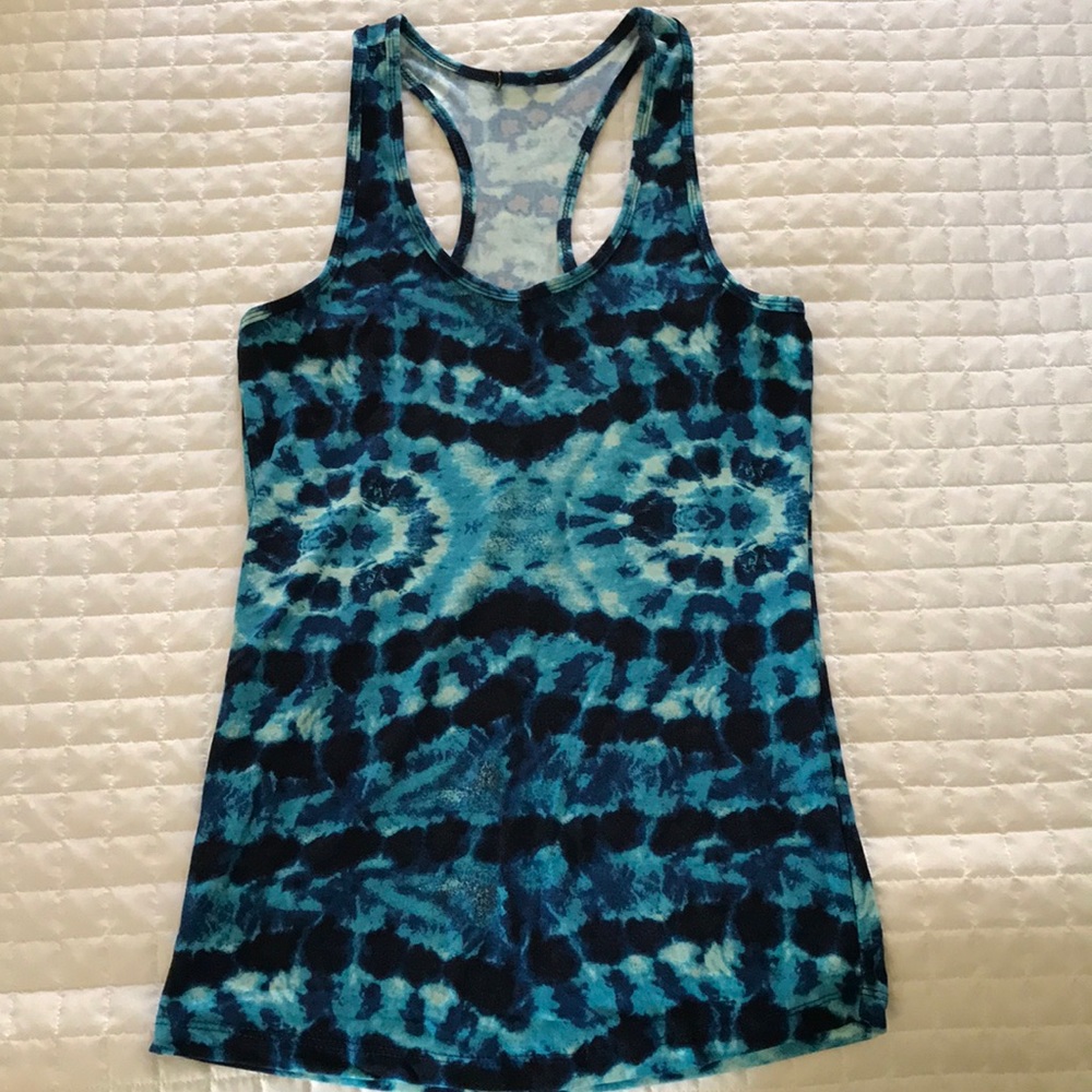 Blue tie-dye racerback tank top